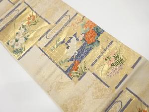 鶴に牡丹・梅模様織り出し袋帯